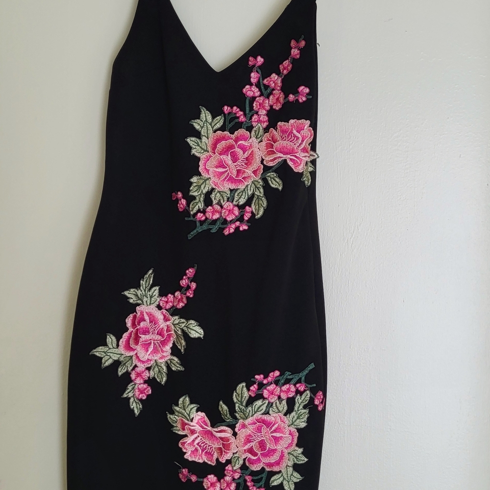 The VIintage Shop Dress Womens L Elegant Black Floral Embroidered Evening